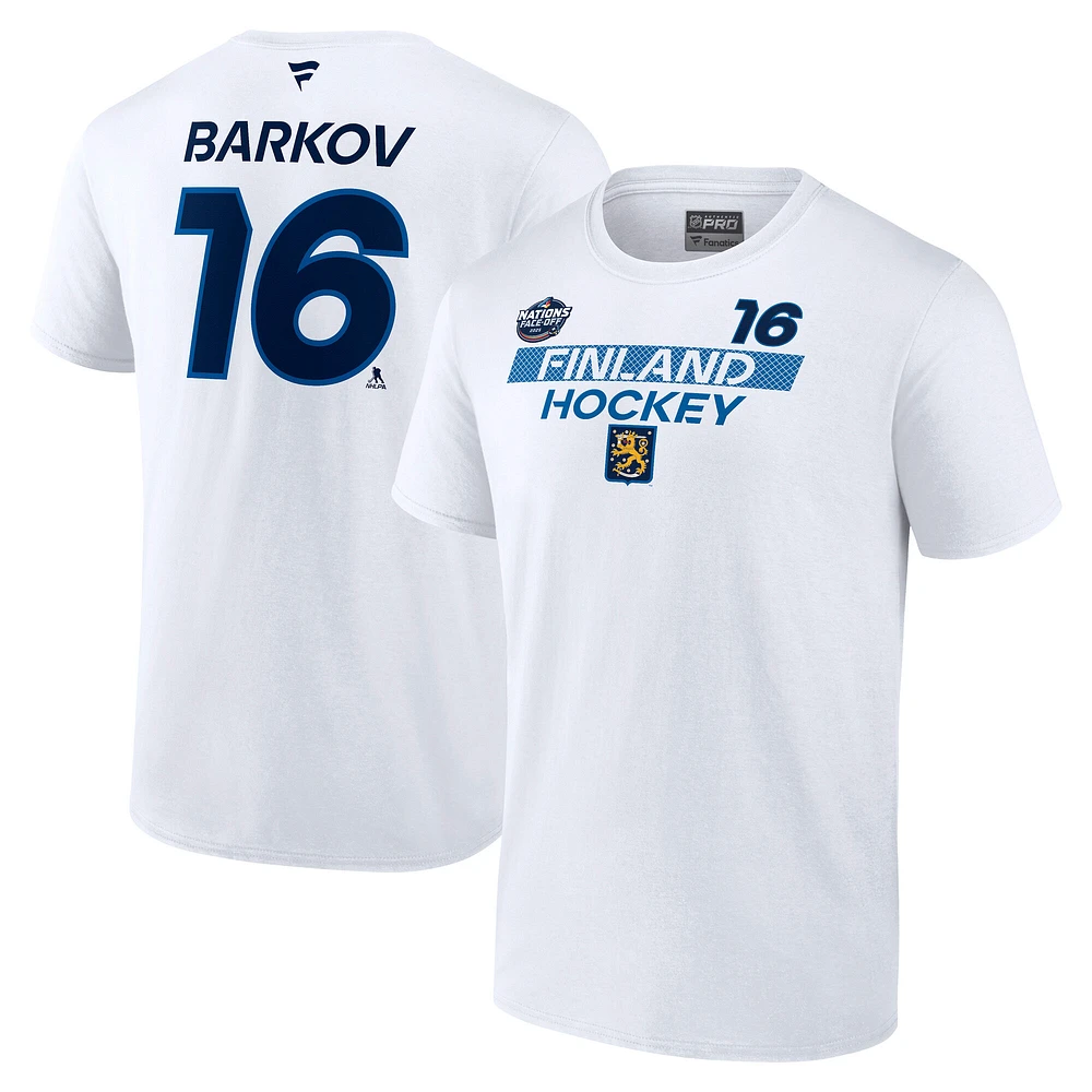 Men's Fanatics Aleksander Barkov White Finland 2025 4 Nations Face-Off Authentic Pro Prime Name & Number T-Shirt