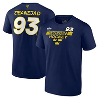 Men's Fanatics Mika Zibanejad Navy Sweden 2025 4 Nations Face-Off Authentic Pro Prime Name & Number T-Shirt