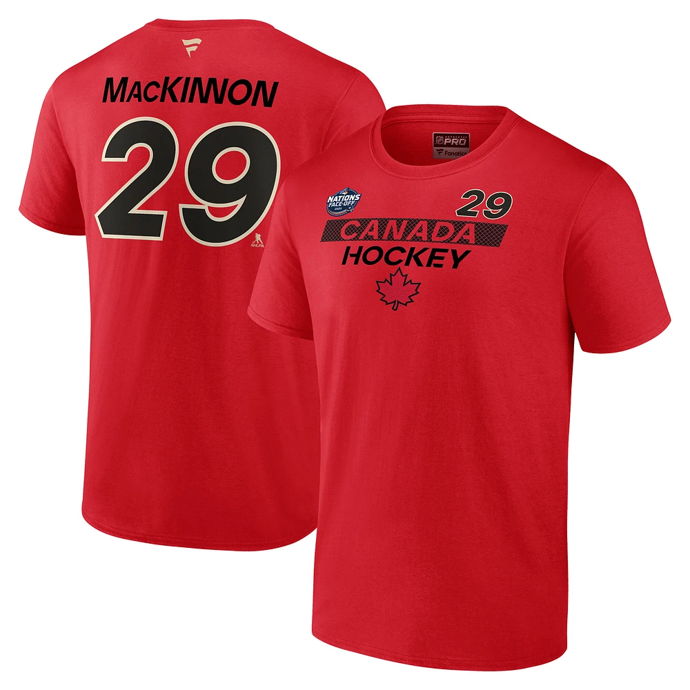 Men's Fanatics Nathan MacKinnon Red Canada 2025 4 Nations Face-Off Authentic Pro Prime Name & Number T-Shirt