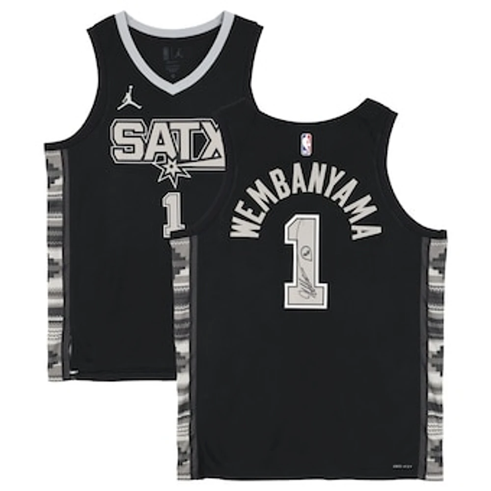 Victor Wembanyama San Antonio Spurs Autographed Black Nike Statement Edition Swingman Jersey - With Alien Head Drawing