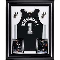 Victor Wembanyama San Antonio Spurs Autographed Deluxe Framed Black Nike Icon Edition Authentic Jersey with Multiple NBA Debut Inscriptions - Limited Edition of 23