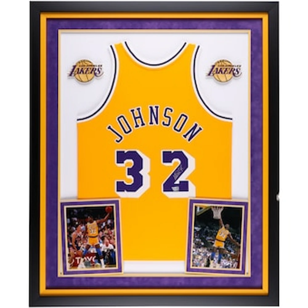 Magic Johnson Los Angeles Lakers Autographed Deluxe Framed Gold Mitchell and Ness Authentic Jersey