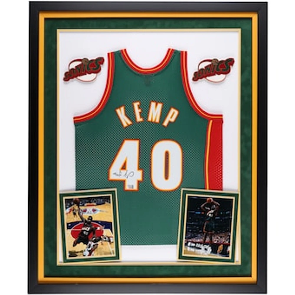 Shawn Kemp Seattle SuperSonics Autographed Deluxe Framed Green Mitchell & Ness 1995-96 Swingman Jersey