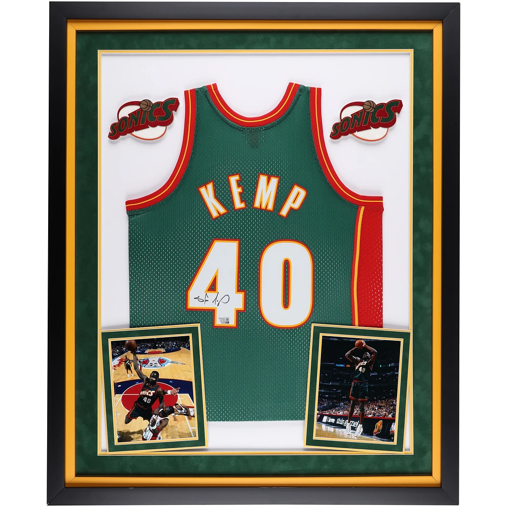 Shawn Kemp Seattle SuperSonics Autographed Deluxe Framed Green Mitchell & Ness 1995-96 Swingman Jersey