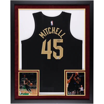 Donovan Mitchell Cleveland Cavaliers Autographed SM Deluxe Framed Black Jordan Brand Statement Edition Swingman Jersey with "Spida" Inscription