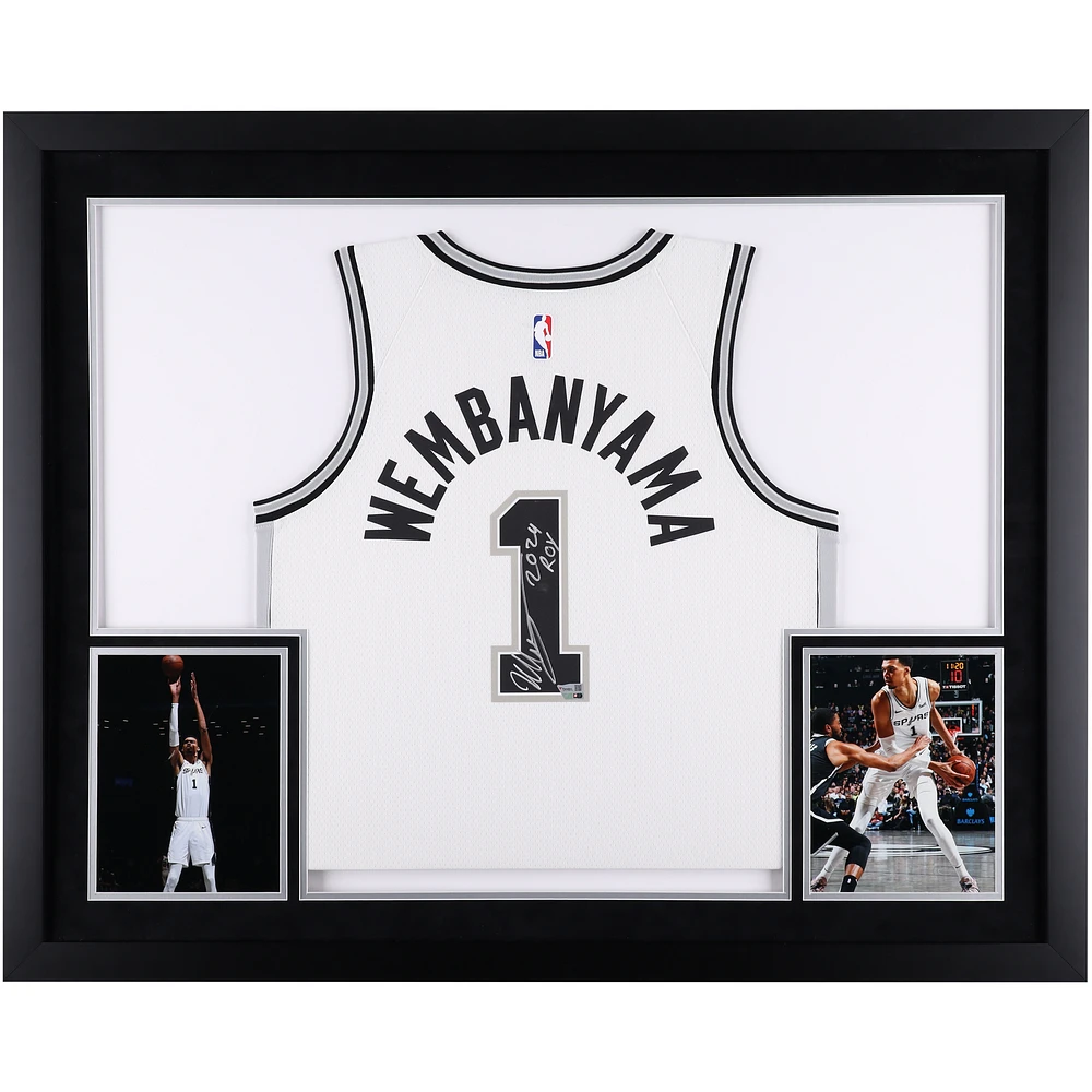 Victor Wembanyama San Antonio Spurs Autographed SM Deluxe Framed White Nike Association Edition Swingman Jersey with "2024 ROY" Inscription