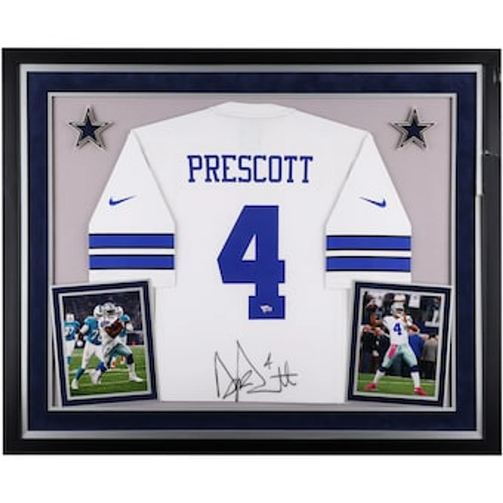 Dak Prescott Dallas Cowboys Autographed Deluxe Framed Nike White Limited Jersey