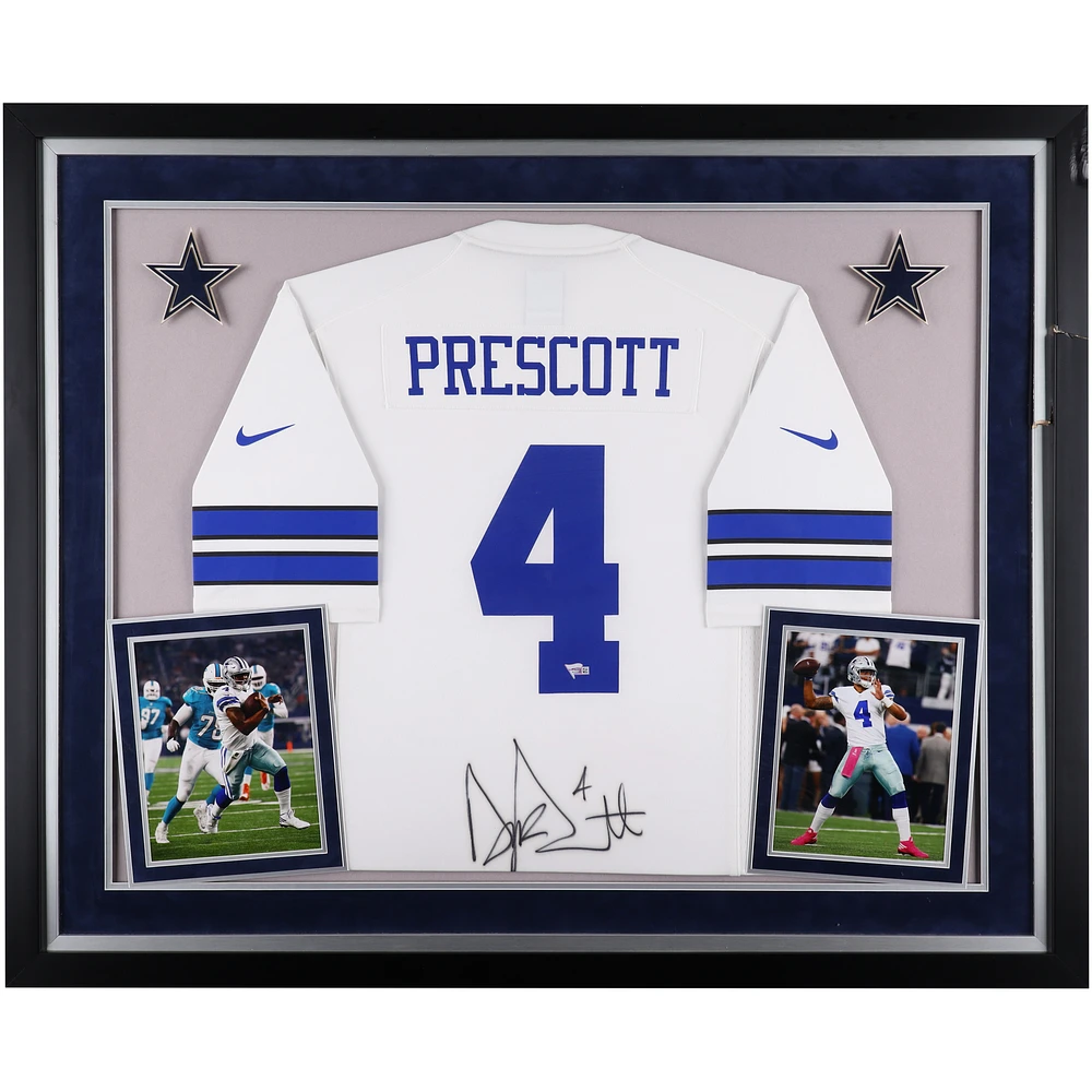 Dak Prescott Dallas Cowboys Autographed Deluxe Framed Nike White Limited Jersey