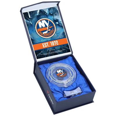New York Islanders Crystal Puck - Filled with Home Ice from the 2024-25 Season