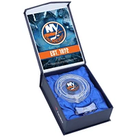 New York Islanders Crystal Puck - Filled with Home Ice from the 2024-25 Season