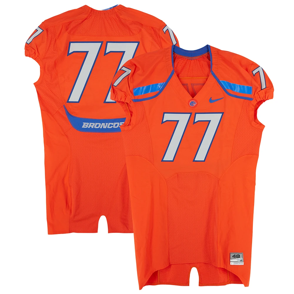 Boise State Broncos Team-Issued #77 Orange Nike Jersey from the 2009-12 NCAA Football Seasons - Size 48+4