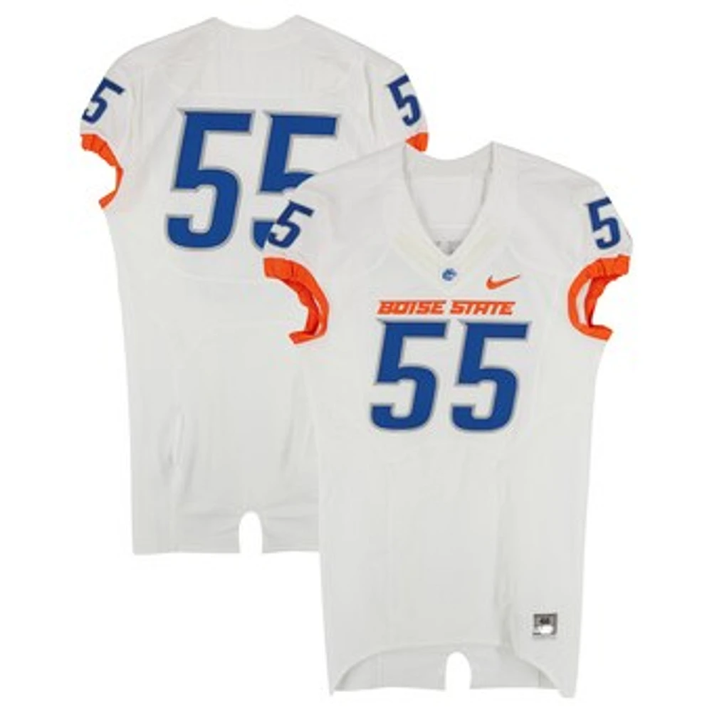 Boise State Broncos Team-Issued #55 White Nike Jersey from the 2015-23 NCAA Football Seasons - Size 46+4