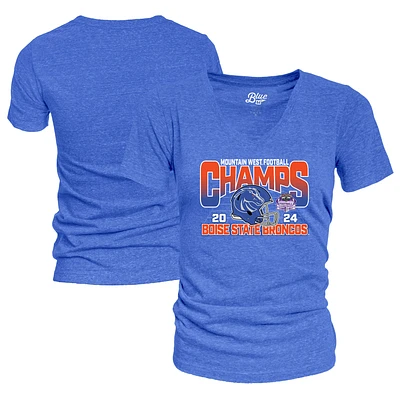 Women's Blue 84 Royal Boise State Broncos 2024 Mountain West Football Conference Champions Locker Room V-Neck T-Shirt