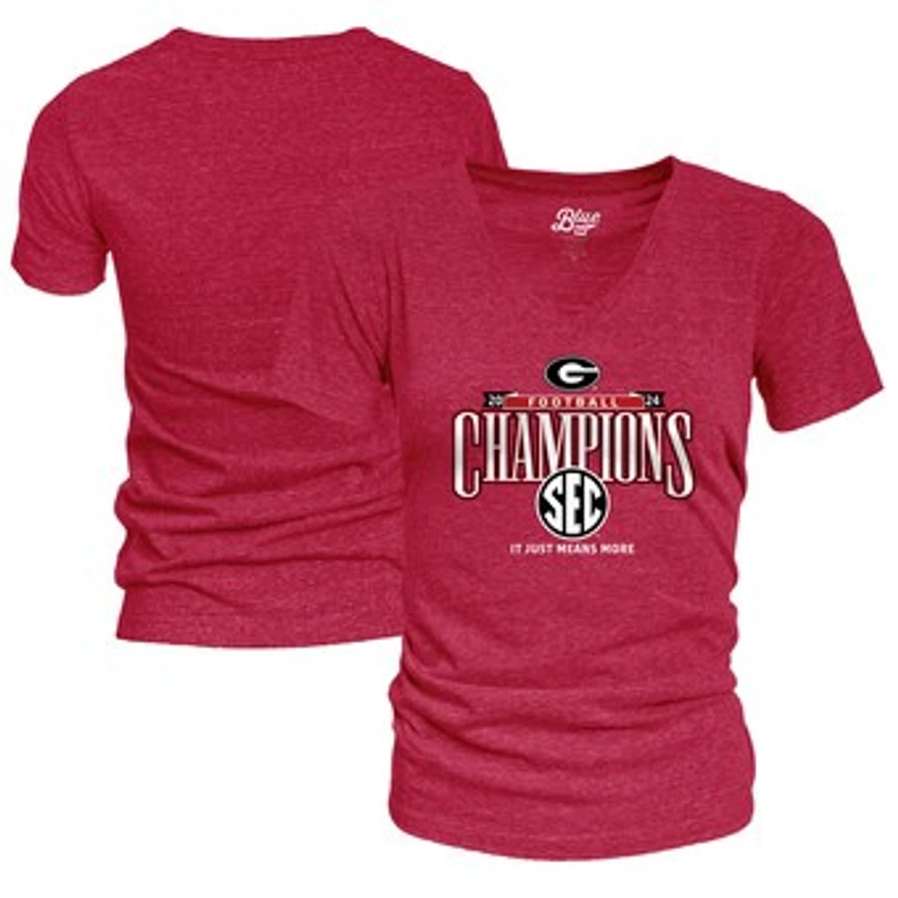 Women's Blue 84 Red Georgia Bulldogs 2024 SEC Football Conference Champions Locker Room V-Neck T-Shirt