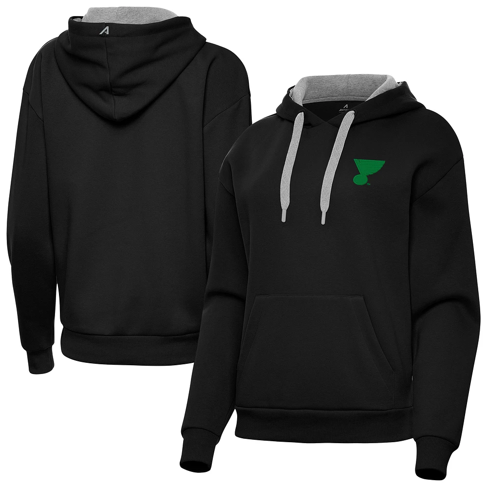 Women's Antigua Black St. Louis Blues Patrick's Day Victory Pullover Hoodie