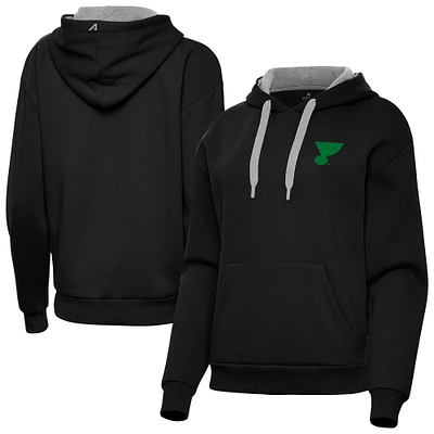 Women's Antigua Black St. Louis Blues Patrick's Day Victory Pullover Hoodie
