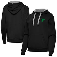 Women's Antigua Black St. Louis Blues Patrick's Day Victory Pullover Hoodie