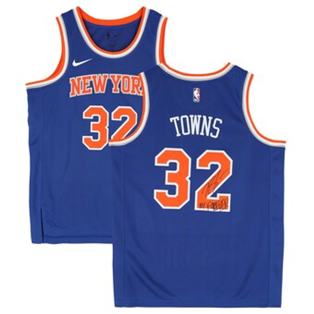 Karl-Anthony Towns New York Knicks Autographed Nike Blue Icon Edition Swingman Jersey with "NY Forever" Inscription