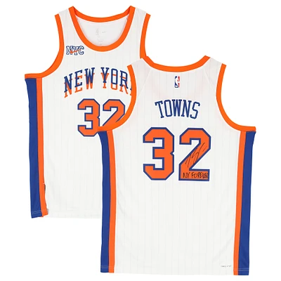 Karl-Anthony Towns New York Knicks Autographed Nike White 2024-25 City Edition Swingman Jersey with "NY Forever" Inscription