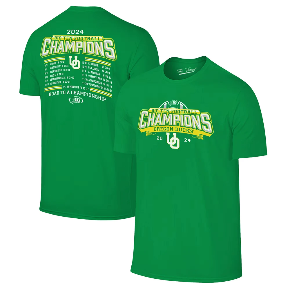 Men's Green Oregon Ducks 2024 Big Ten Football Conference Champions Undefeated Schedule T-Shirt