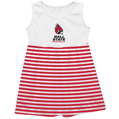 Girls Infant Vive La Fete  Cardinal Ball State Cardinals Striped Tank Top Dress