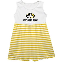Girls Infant Vive La Fete  Gold Michigan Tech Huskies Striped Tank Top Dress