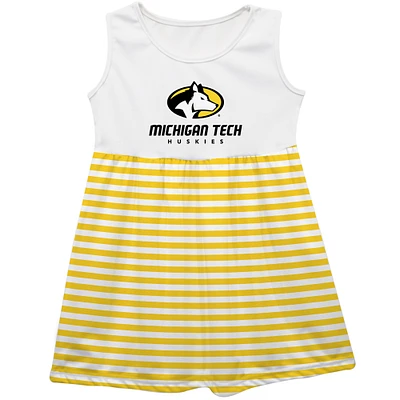 Girls Infant Vive La Fete  Gold Michigan Tech Huskies Striped Tank Top Dress