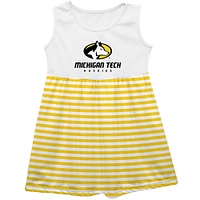 Girls Infant Vive La Fete  Gold Michigan Tech Huskies Striped Tank Top Dress