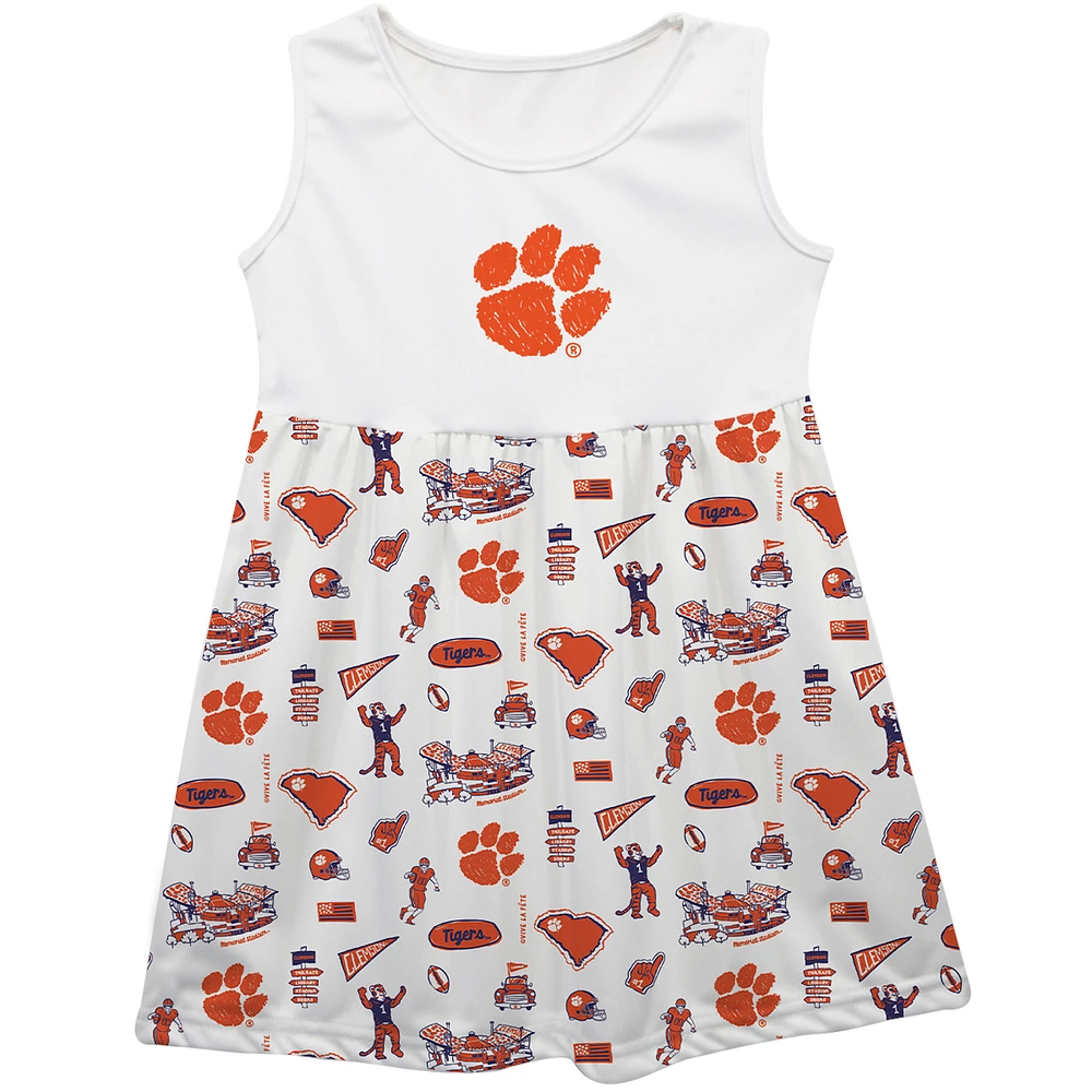 Girls Toddler Vive La Fete White Clemson Tigers Impressions Artwork Tank Top Dress