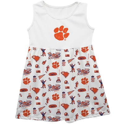 Girls Toddler Vive La Fete  White Clemson Tigers Impressions Artwork Tank Top Dress