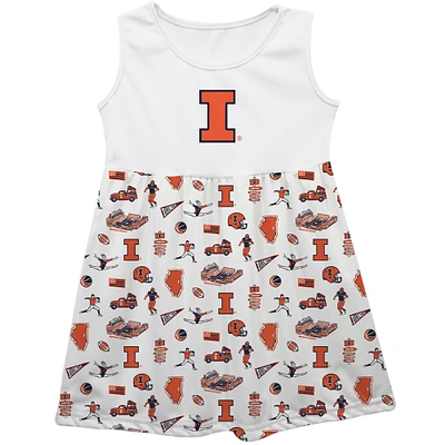 Girls Toddler Vive La Fete  White Illinois Fighting Illini Impressions Artwork Tank Top Dress