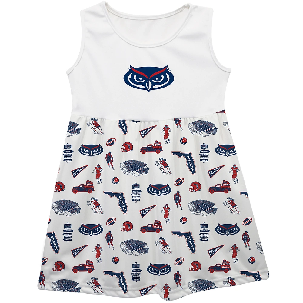 Girls Toddler Vive La Fete  White Florida Atlantic Owls Impressions Artwork Tank Top Dress