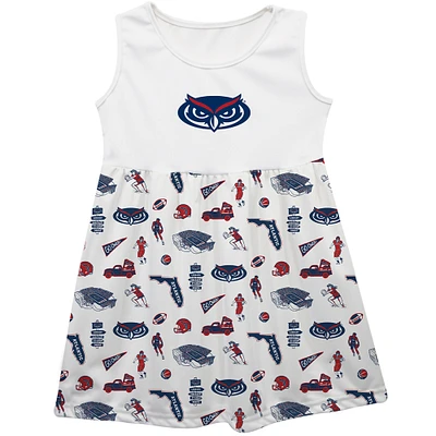 Girls Toddler Vive La Fete  White Florida Atlantic Owls Impressions Artwork Tank Top Dress