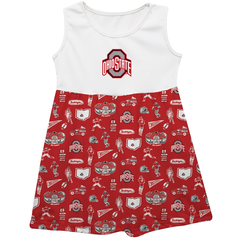 Girls Toddler Vive La Fete  Scarlet Ohio State Buckeyes Impressions Artwork Tank Top Dress