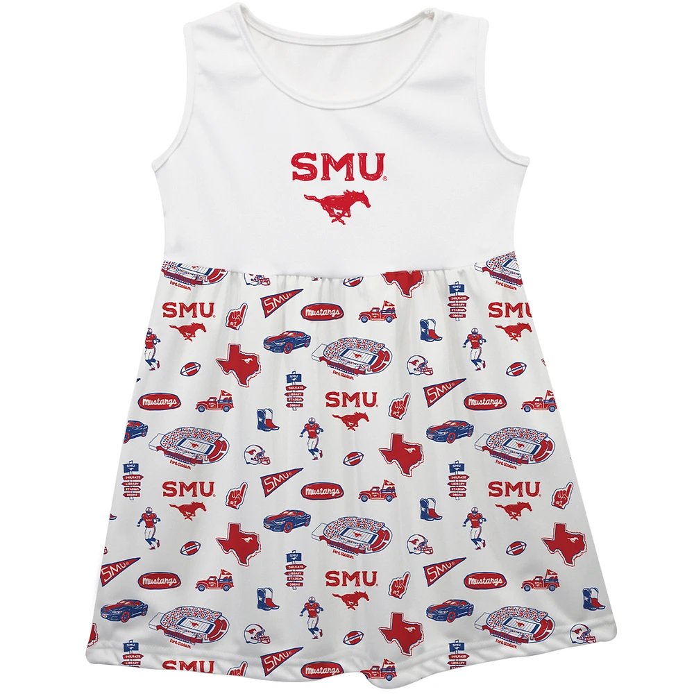 Girls Toddler Vive La Fete White SMU Mustangs Impressions Artwork Tank Top Dress
