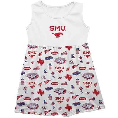 Girls Toddler Vive La Fete  White SMU Mustangs Impressions Artwork Tank Top Dress