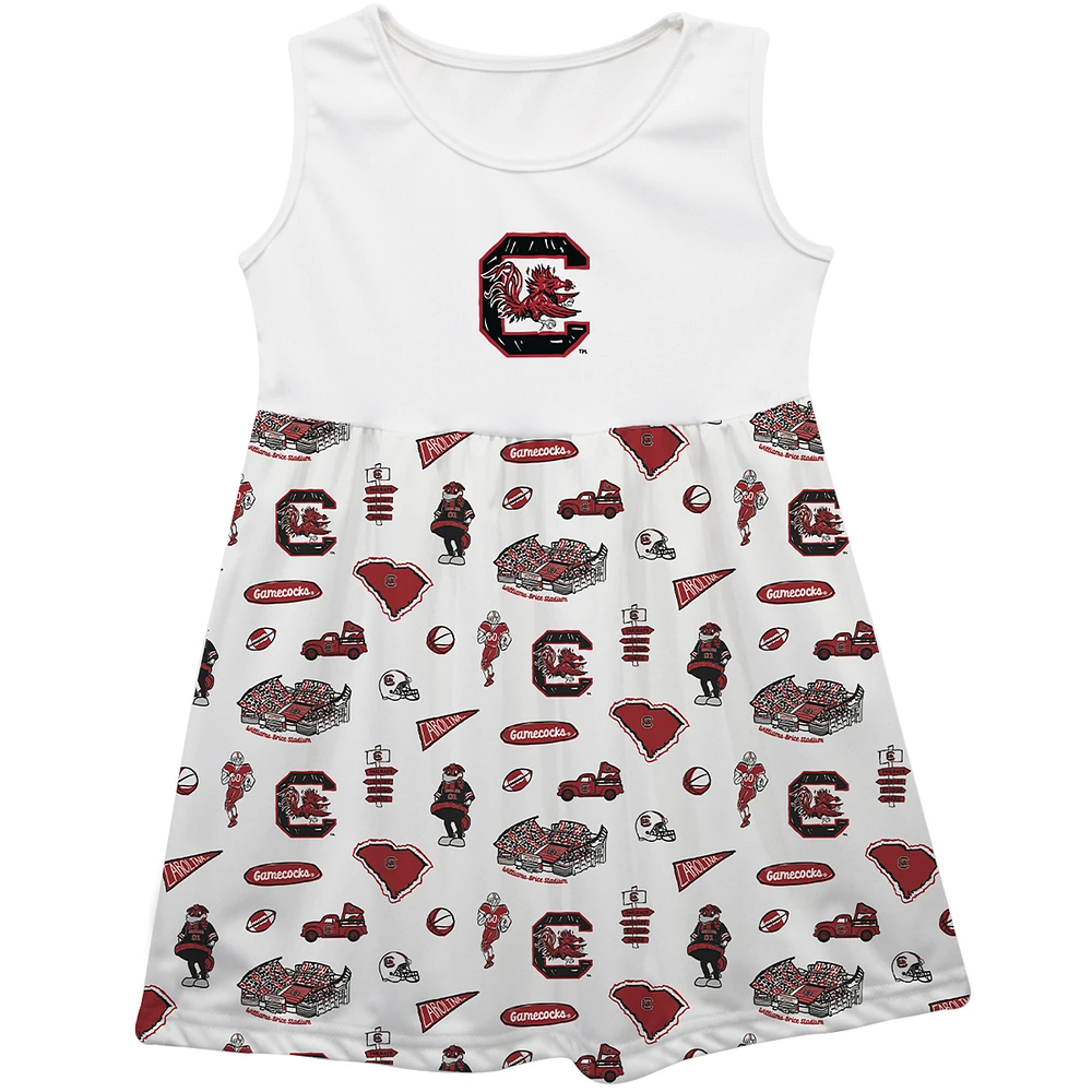 Girls Toddler Vive La Fete White South Carolina Gamecocks Impressions Artwork Tank Top Dress