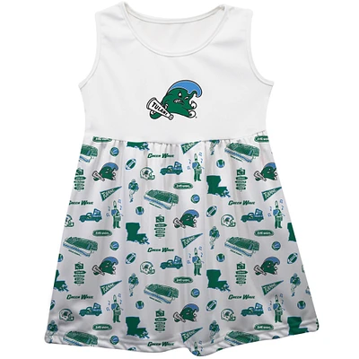 Girls Toddler Vive La Fete  White Tulane Green Wave Impressions Artwork Tank Top Dress
