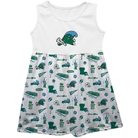 Girls Toddler Vive La Fete  White Tulane Green Wave Impressions Artwork Tank Top Dress