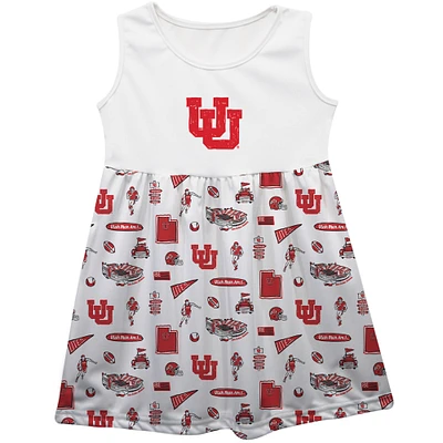 Girls Toddler Vive La Fete  White Utah Utes Impressions Artwork Tank Top Dress