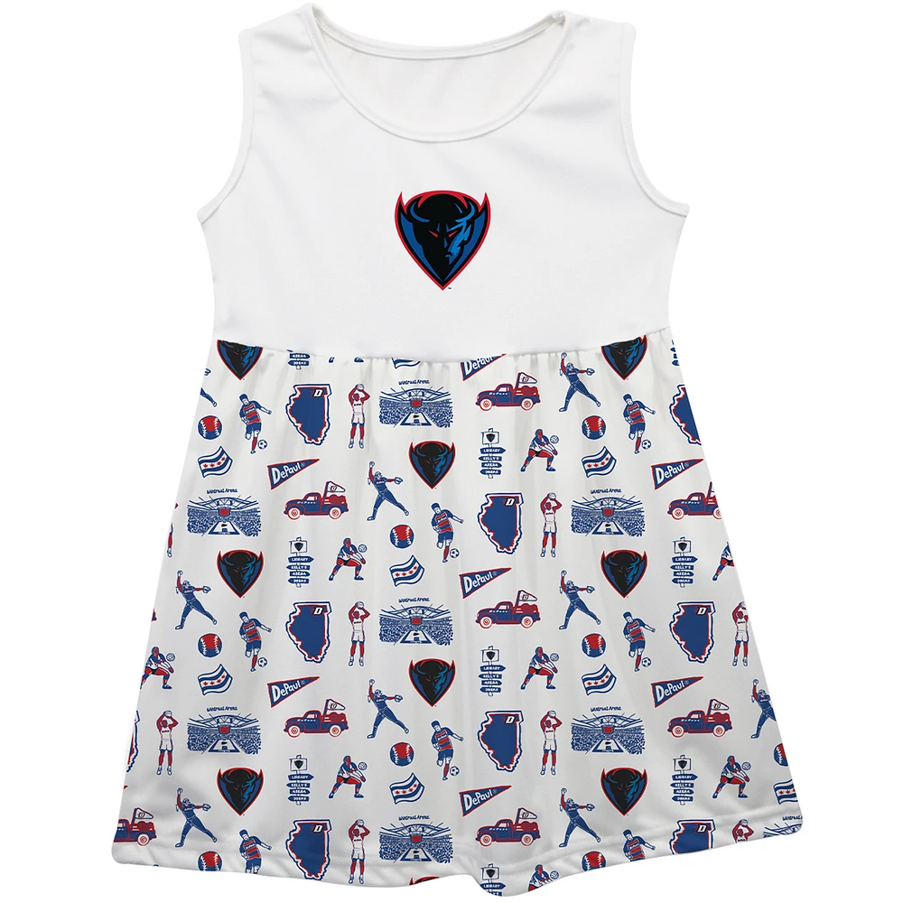 Girls Youth Vive La Fete  White DePaul Blue Demons Impressions Artwork Tank Top Dress