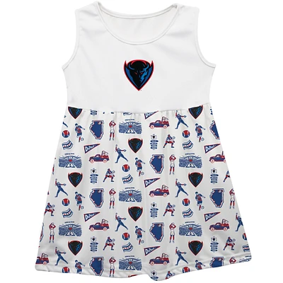 Girls Youth Vive La Fete  White DePaul Blue Demons Impressions Artwork Tank Top Dress
