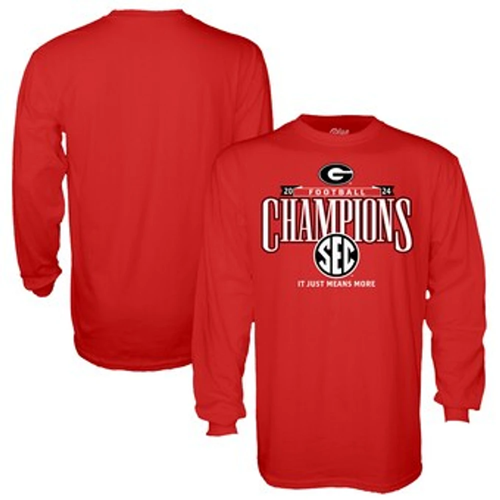 Men's Blue 84 Red Georgia Bulldogs 2024 SEC Football Conference Champions Locker Room Long Sleeve T-Shirt