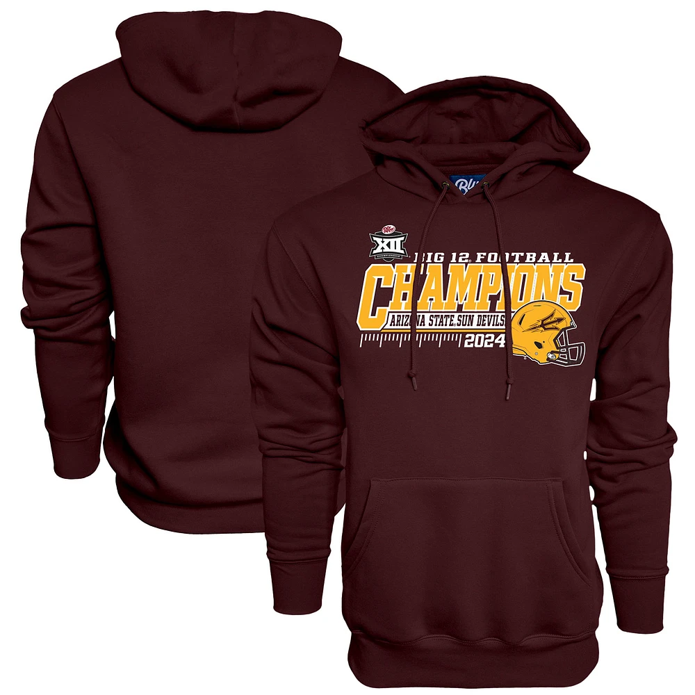 Men's Blue 84 Maroon Arizona State Sun Devils 2024 Big 12 Football Conference Champions Locker Room Pullover Hoodie