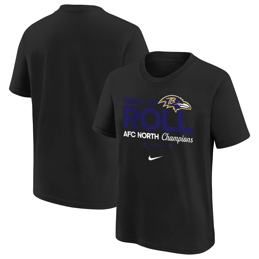 Youth Nike Black Baltimore Ravens 2024 AFC North Division Champions Locker Room Trophy Collection T-Shirt