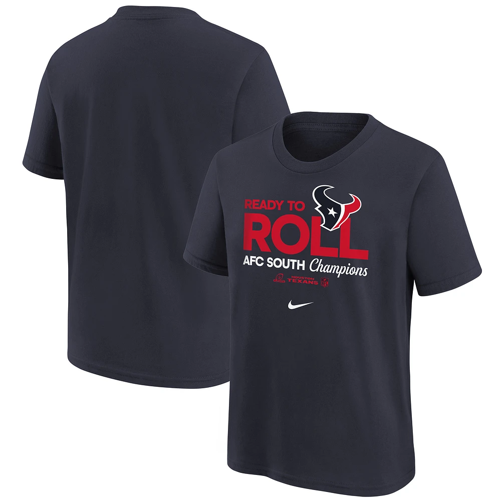 Youth Nike  Navy Houston Texans 2024 AFC South Division Champions Locker Room Trophy Collection T-Shirt