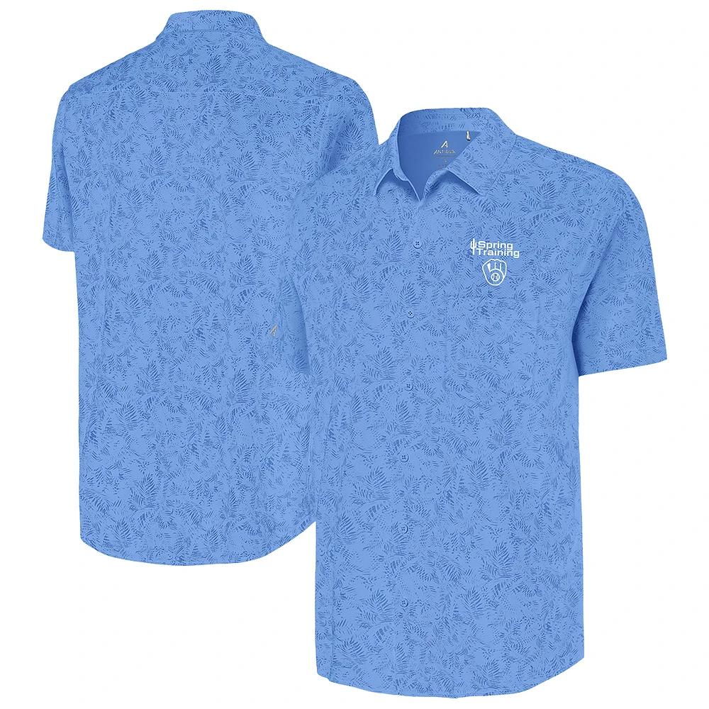 Men's Antigua Powder Blue Milwaukee Brewers Cactus Spring Training Lush Button-Up Shirt