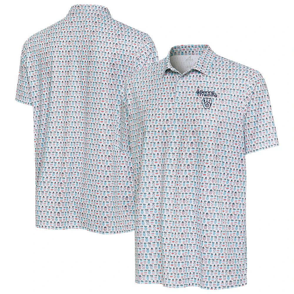 Men's Antigua White Milwaukee Brewers Cactus Spring Training Crowns Polo