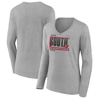 Women's Fanatics Heather Gray Tampa Bay Buccaneers 2024 NFC South Division Champions Conquer Long Sleeve V-Neck T-Shirt