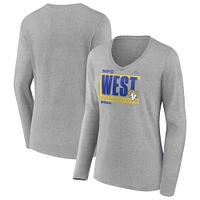 Women's Fanatics Heather Gray Los Angeles Rams 2024 NFC West Division Champions Conquer Long Sleeve V-Neck T-Shirt